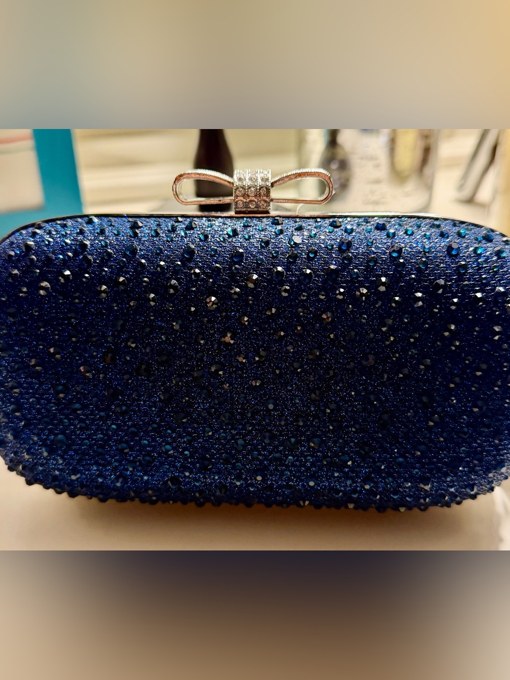 INC International Concepts Navy Blue Crystal Bow Clutch NWT